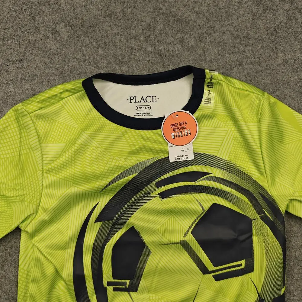 The Children's Place T-Shirt Boys 5-6 Years Green Soccer Jersey Wicking